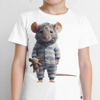 t-shirt souris en pyjama avec son doudou animaux mignons